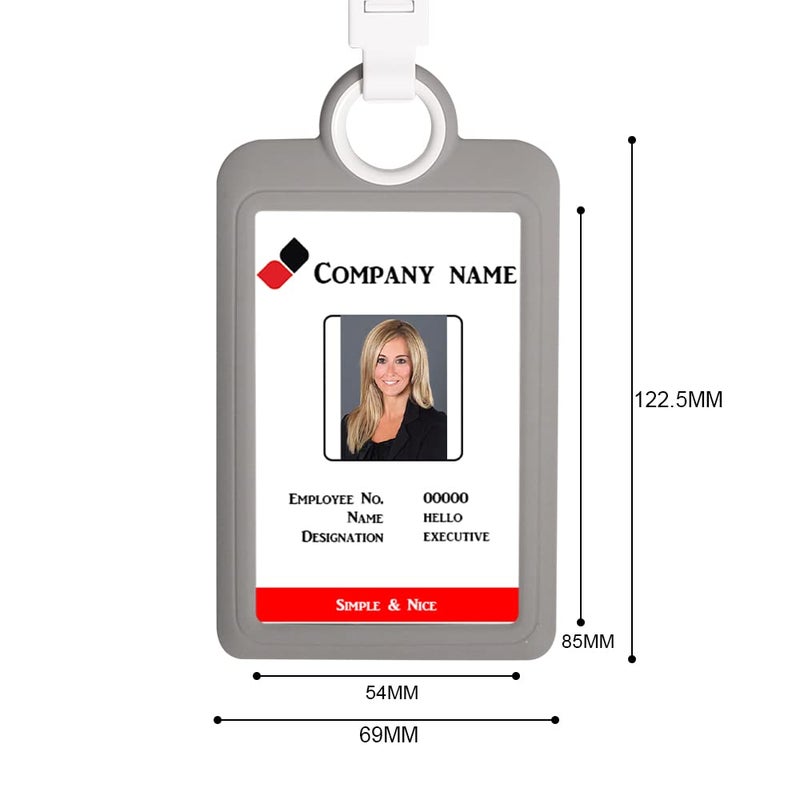 HiCycle2 Badge Holder ID Silicon Card Holder Vertical with Lanyard Neck Strap Heavy Duty ID Card Business Card Offices Supplies (Gray) - Image 2